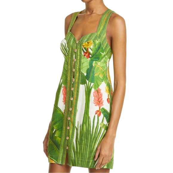 FARM Rio Dresses & Skirts - Farm Rio Fresh Forest Scarf Print Sleeveless Linen Sundress - Green Palm - Large